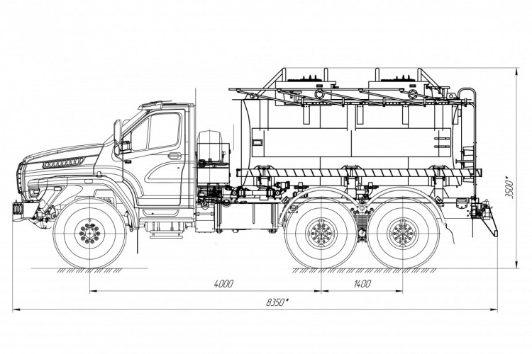 Чертеж: Автотопливозаправщик АТЗ-10/2 (2 секции) на шасси УРАЛ NEXT 5557-72